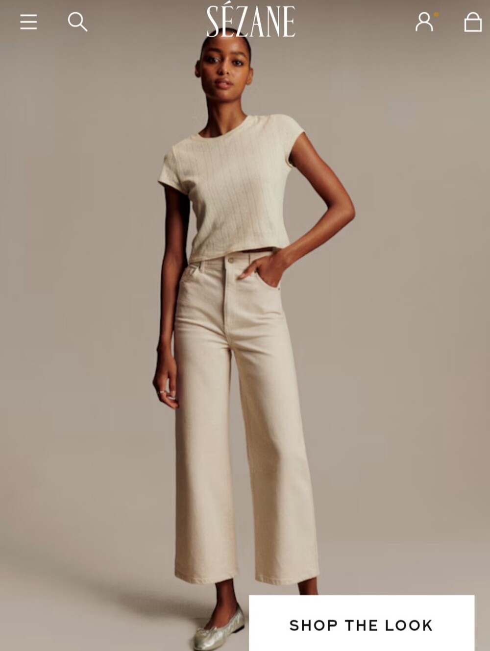 Sezane Le Crop Beige Wide-Leg Cotton Pants